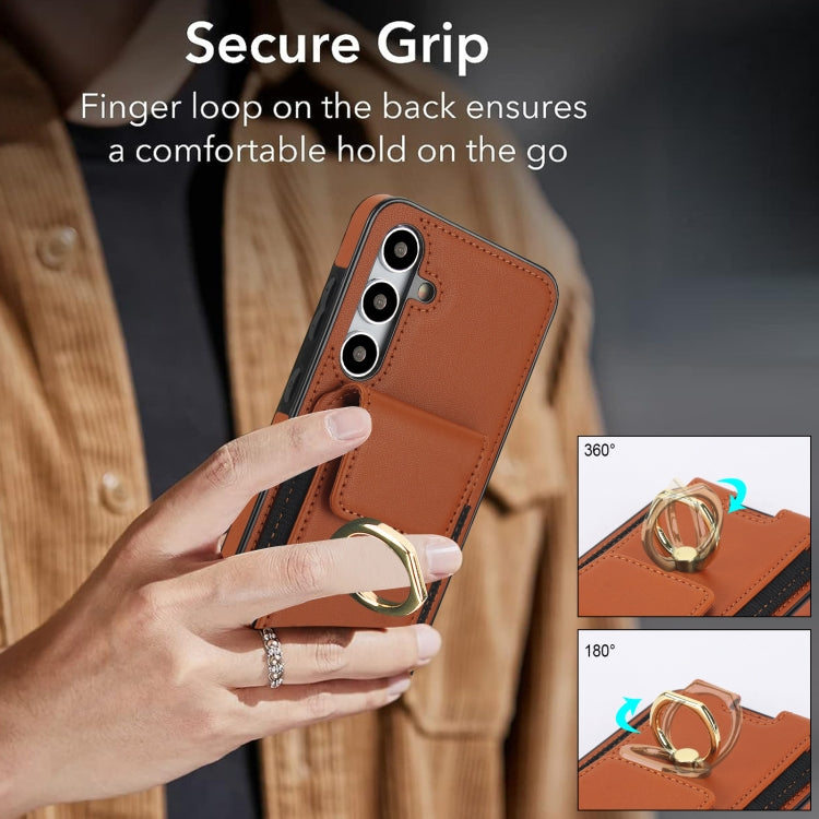 For Samsung Galaxy S24 5G Elastic Card Bag Ring Holder Phone Case(Brown) - HoMEdemic™ 