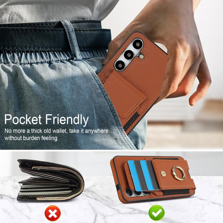 For Samsung Galaxy S24 5G Elastic Card Bag Ring Holder Phone Case(Brown) - HoMEdemic™ 