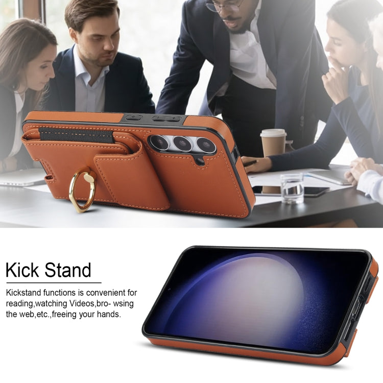 For Samsung Galaxy S24 5G Elastic Card Bag Ring Holder Phone Case(Brown) - HoMEdemic™ 