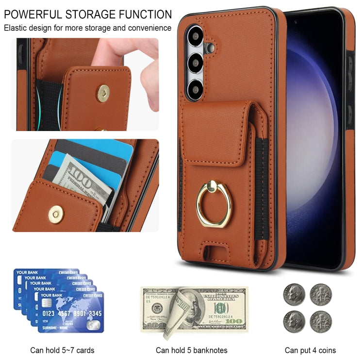 For Samsung Galaxy S24 5G Elastic Card Bag Ring Holder Phone Case(Brown) - HoMEdemic™ 