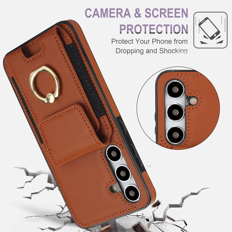 For Samsung Galaxy S24 5G Elastic Card Bag Ring Holder Phone Case(Brown) - HoMEdemic™ 