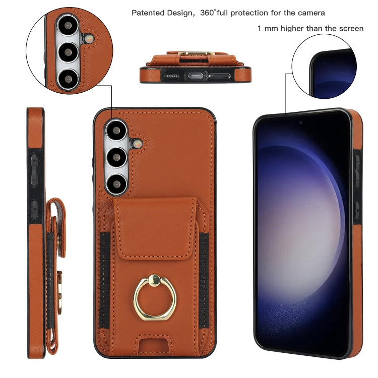 For Samsung Galaxy S24 5G Elastic Card Bag Ring Holder Phone Case(Brown) - HoMEdemic™ 