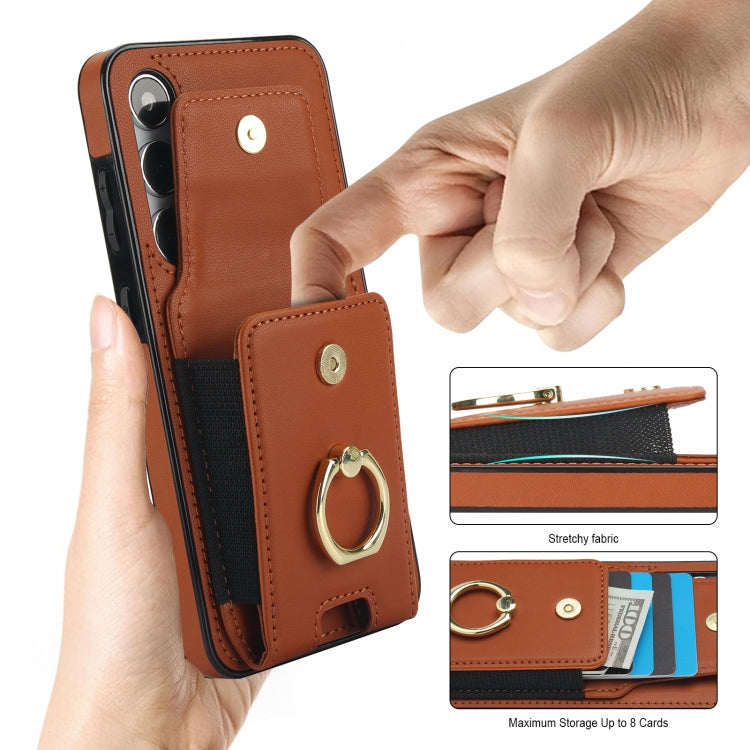 For Samsung Galaxy S24 5G Elastic Card Bag Ring Holder Phone Case(Brown) - HoMEdemic™ 