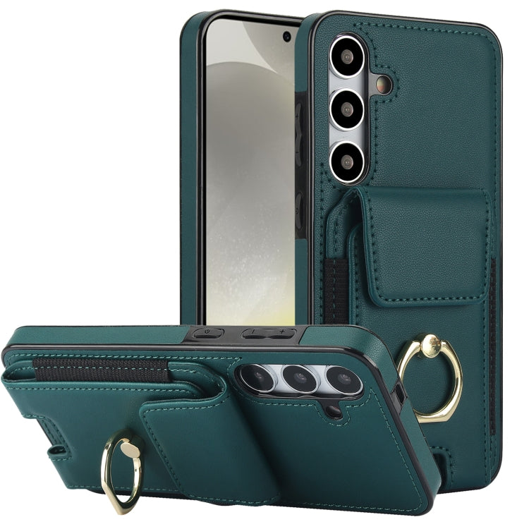 For Samsung Galaxy S24 5G Elastic Card Bag Ring Holder Phone Case(Dark Green) - HoMEdemic™ 