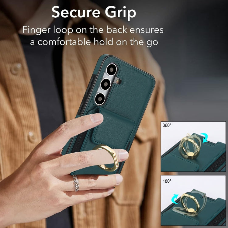 For Samsung Galaxy S24 5G Elastic Card Bag Ring Holder Phone Case(Dark Green) - HoMEdemic™ 