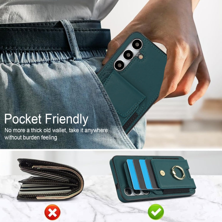 For Samsung Galaxy S24 5G Elastic Card Bag Ring Holder Phone Case(Dark Green) - HoMEdemic™ 