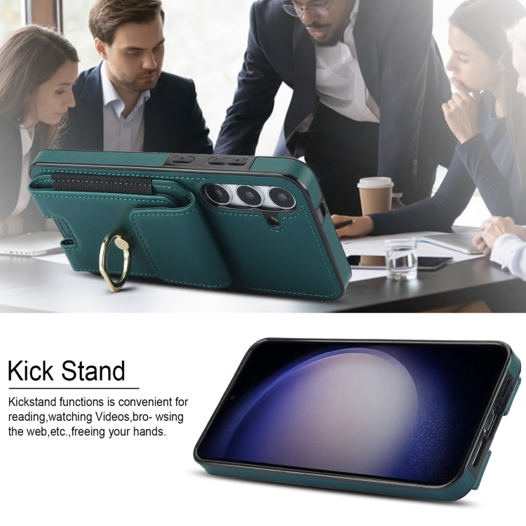 For Samsung Galaxy S24 5G Elastic Card Bag Ring Holder Phone Case(Dark Green) - HoMEdemic™ 