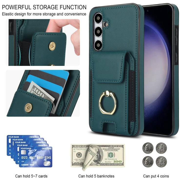 For Samsung Galaxy S24 5G Elastic Card Bag Ring Holder Phone Case(Dark Green) - HoMEdemic™ 