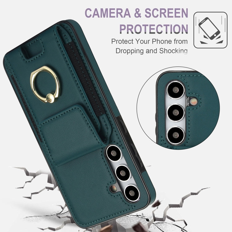 For Samsung Galaxy S24 5G Elastic Card Bag Ring Holder Phone Case(Dark Green) - HoMEdemic™ 
