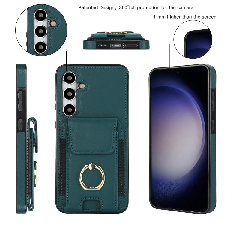 For Samsung Galaxy S24 5G Elastic Card Bag Ring Holder Phone Case(Dark Green) - HoMEdemic™ 