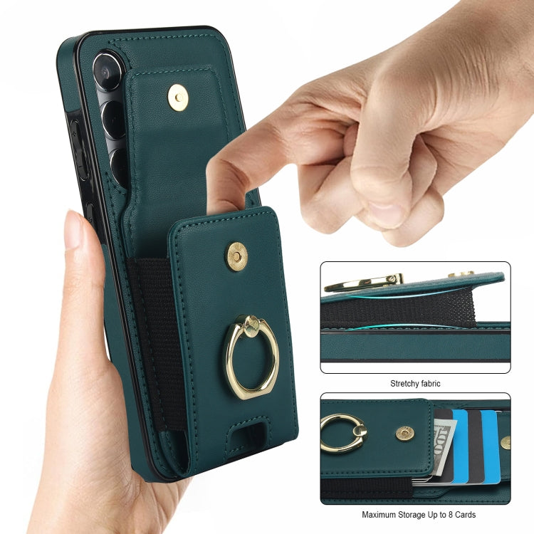 For Samsung Galaxy S24 5G Elastic Card Bag Ring Holder Phone Case(Dark Green) - HoMEdemic™ 