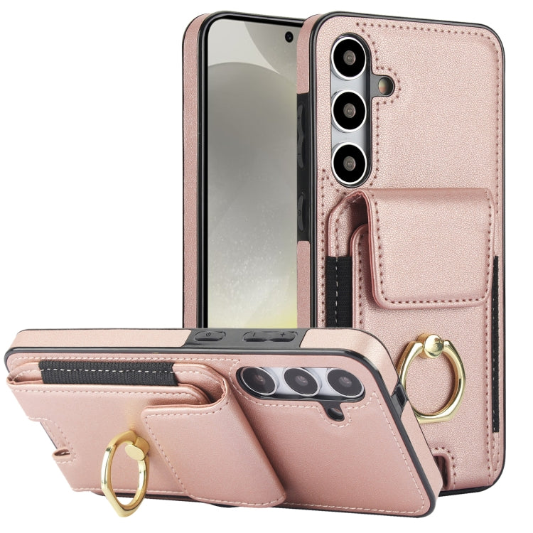 For Samsung Galaxy S24 5G Elastic Card Bag Ring Holder Phone Case(Rose Gold) - HoMEdemic™ 