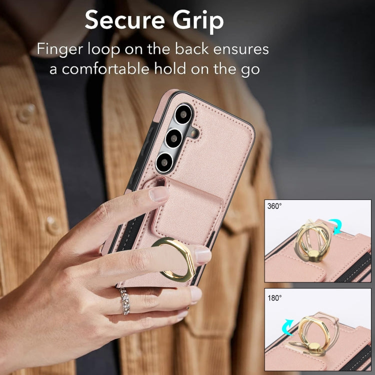 For Samsung Galaxy S24 5G Elastic Card Bag Ring Holder Phone Case(Rose Gold) - HoMEdemic™ 