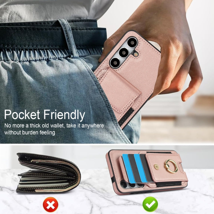 For Samsung Galaxy S24 5G Elastic Card Bag Ring Holder Phone Case(Rose Gold) - HoMEdemic™ 