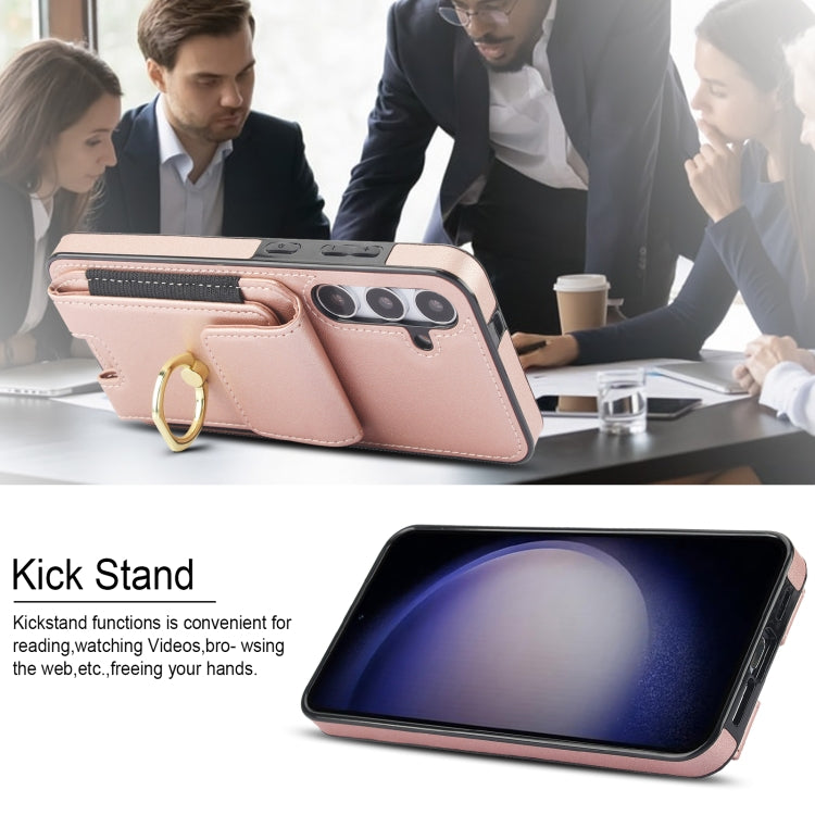 For Samsung Galaxy S24 5G Elastic Card Bag Ring Holder Phone Case(Rose Gold) - HoMEdemic™ 