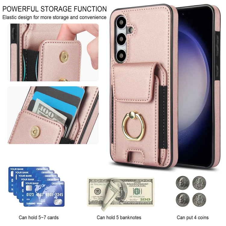 For Samsung Galaxy S24 5G Elastic Card Bag Ring Holder Phone Case(Rose Gold) - HoMEdemic™ 