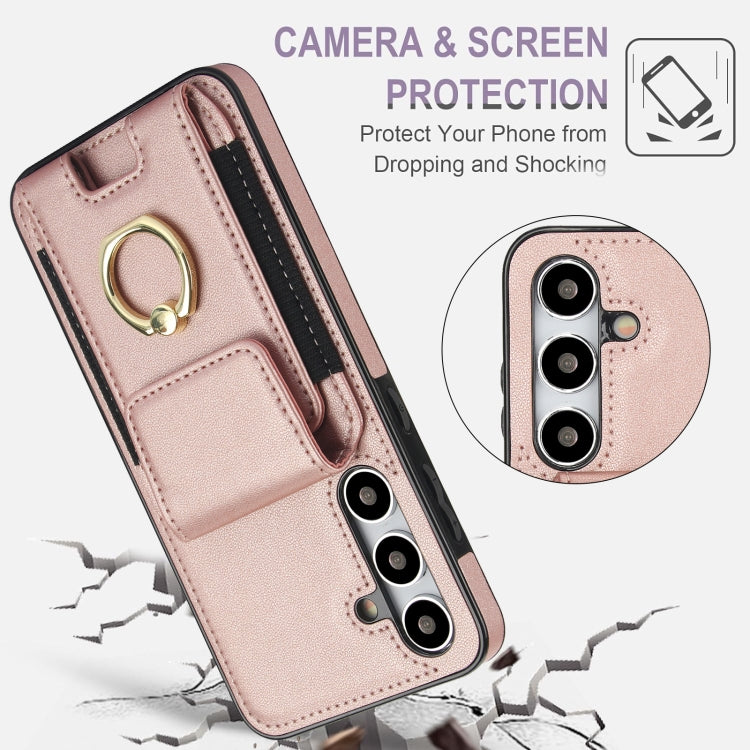 For Samsung Galaxy S24 5G Elastic Card Bag Ring Holder Phone Case(Rose Gold) - HoMEdemic™ 