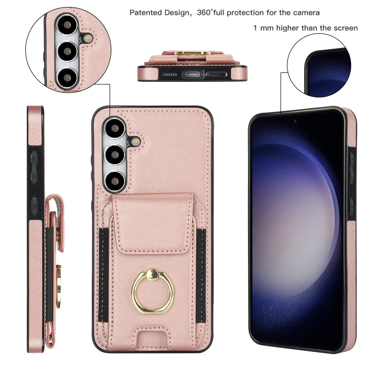 For Samsung Galaxy S24 5G Elastic Card Bag Ring Holder Phone Case(Rose Gold) - HoMEdemic™ 