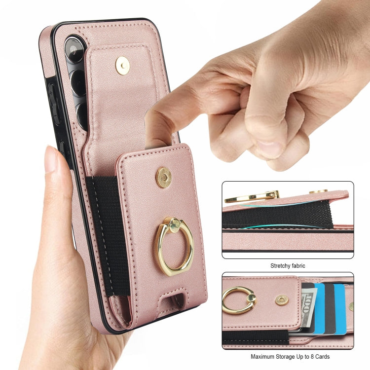 For Samsung Galaxy S24 5G Elastic Card Bag Ring Holder Phone Case(Rose Gold) - HoMEdemic™ 