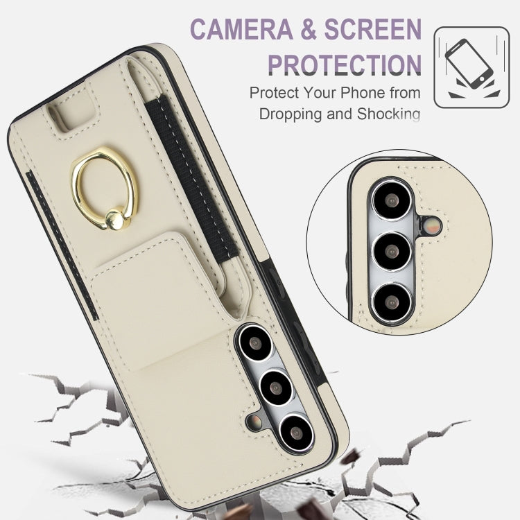For Samsung Galaxy S24 5G Elastic Card Bag Ring Holder Phone Case(White) - HoMEdemic™ 