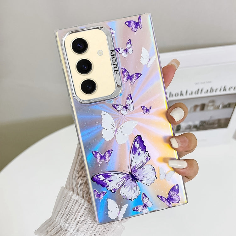 For Samsung Galaxy S24 5G Electroplating Laser Butterfly Phone Case(White Purple Butterflies AB6) - HoMEdemic™ 