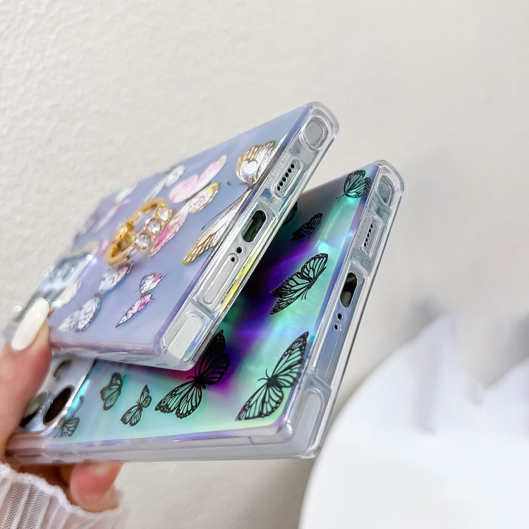For Samsung Galaxy S24 5G Electroplating Laser Butterfly Ring Holder Phone Case(Black Butterflies AB5) - HoMEdemic™ 