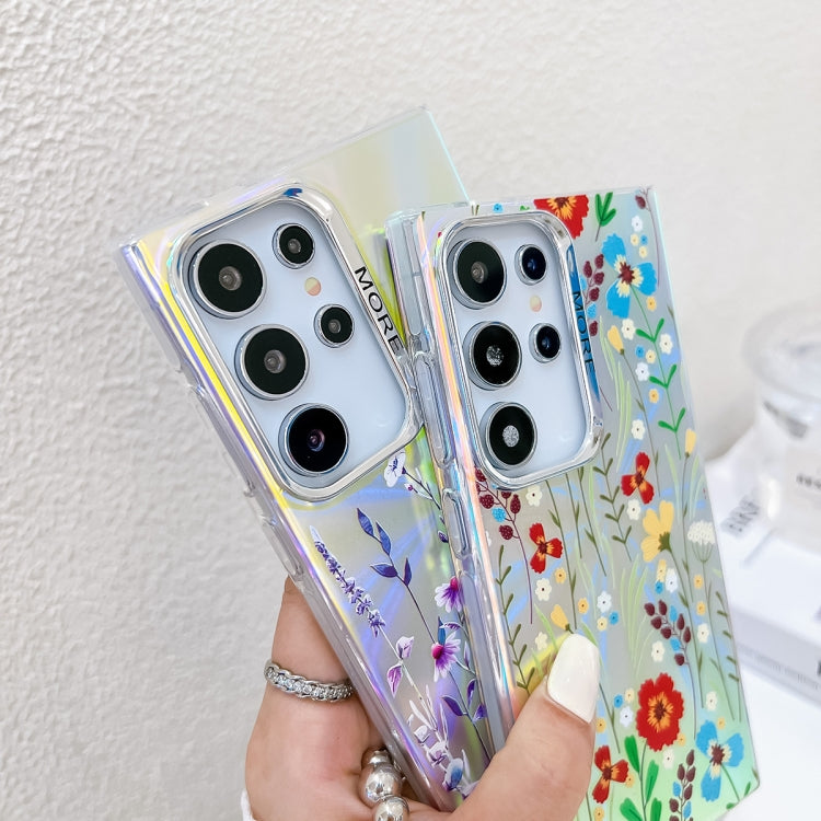 For Samsung Galaxy S24 5G Electroplating Laser Flower Phone Case with Wrist Strap(Lavender AH14) - HoMEdemic™ 