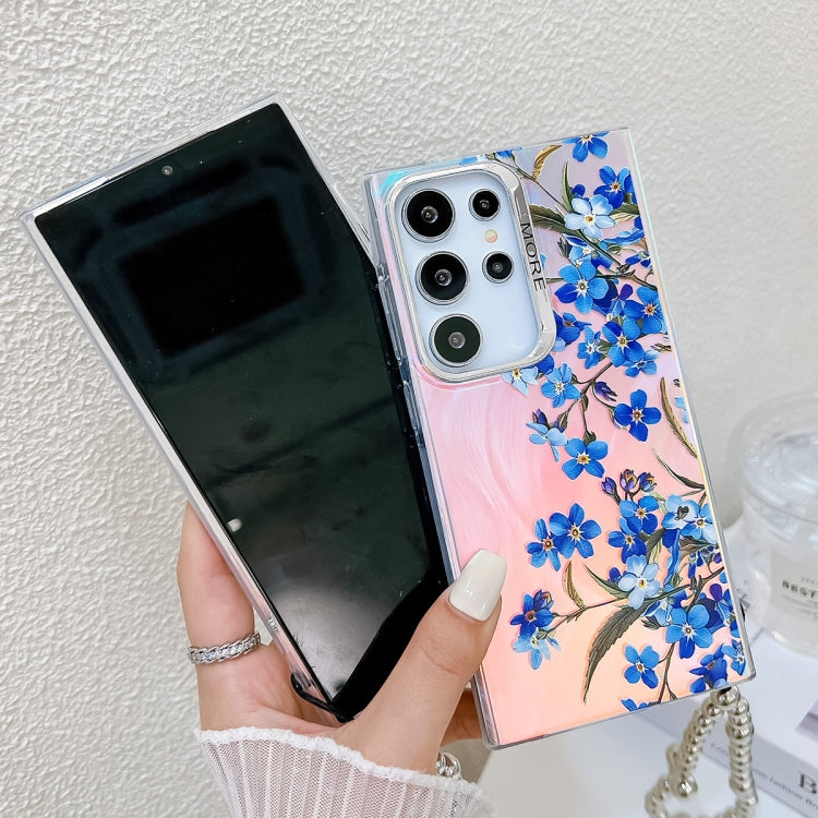For Samsung Galaxy S24 5G Electroplating Laser Flower Phone Case with Wrist Strap(Myosotis AH2) - HoMEdemic™ 
