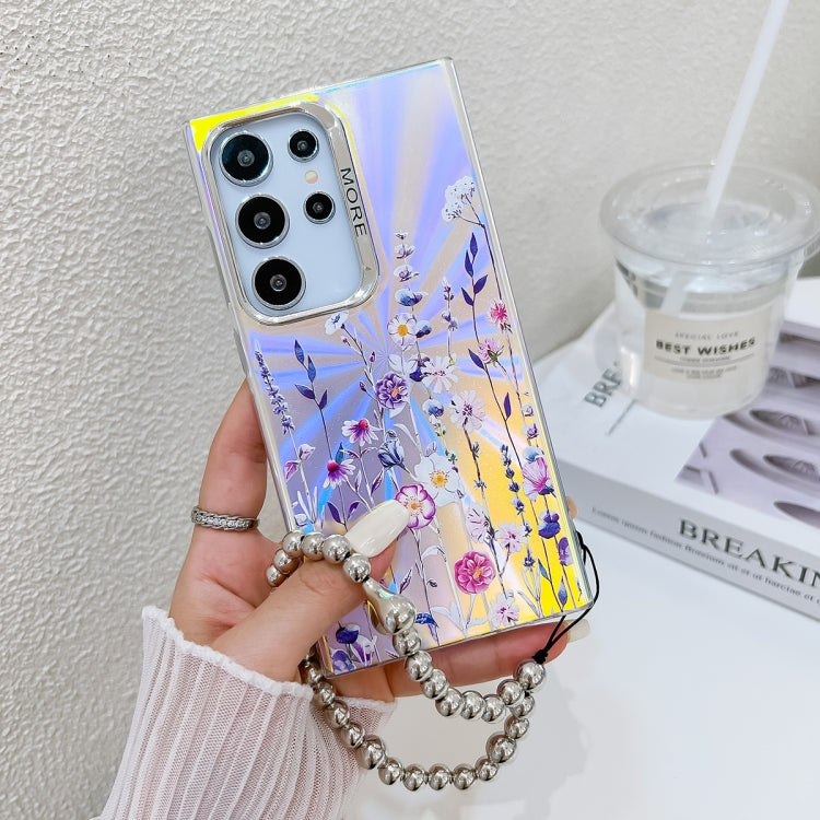For Samsung Galaxy S24 5G Electroplating Laser Flower Phone Case with Wrist Strap(Plum Blossom AH18) - HoMEdemic™ 