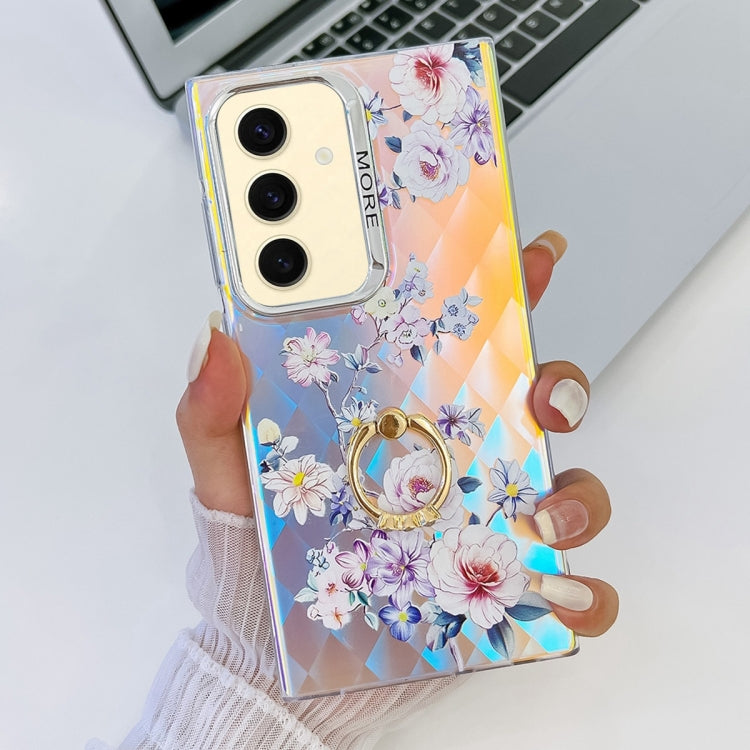 For Samsung Galaxy S24 5G Electroplating Laser Flower Ring Holder TPU Phone Case(Rose AH15) - HoMEdemic™ 