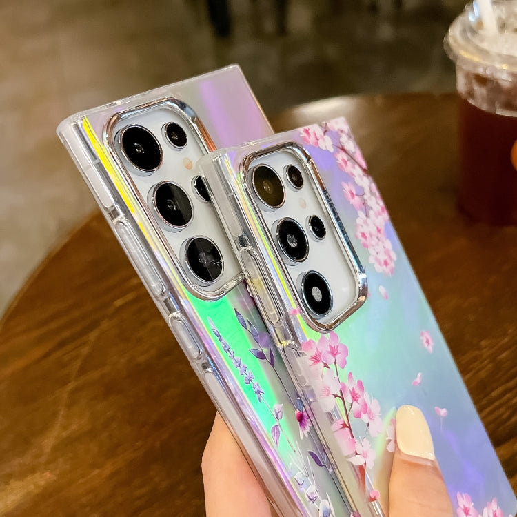 For Samsung Galaxy S24+ 5G Electroplating Laser Flower Texture TPU Phone Case(Lavender AH14) - HoMEdemic™ 