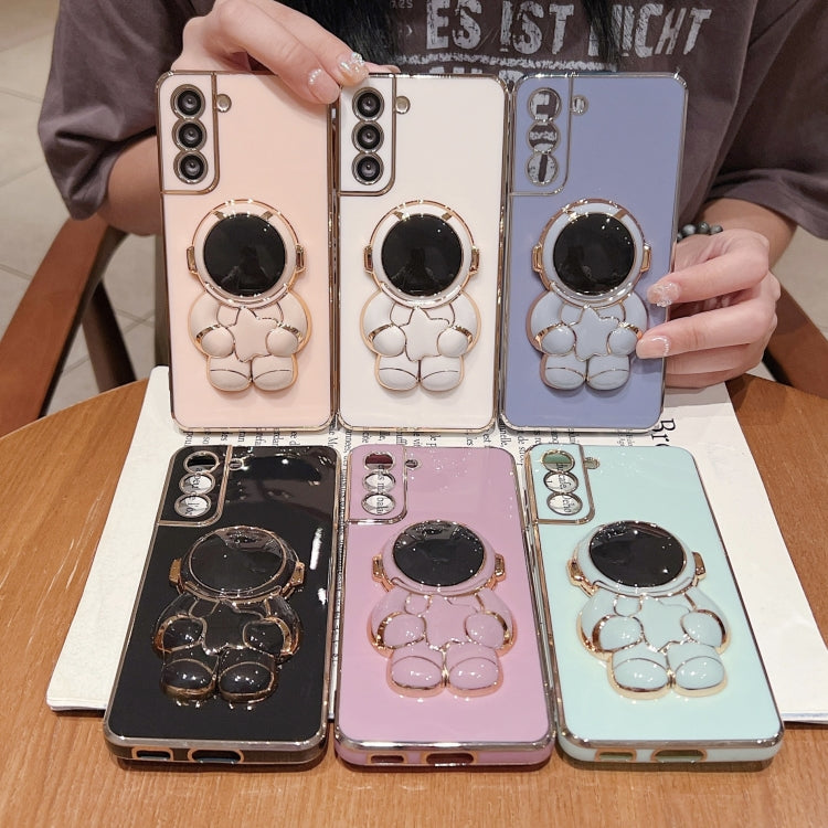 For Samsung Galaxy S24 5G Embrace Stars Electroplating Astronaut Holder Phone Case(Pink) - HoMEdemic™ 