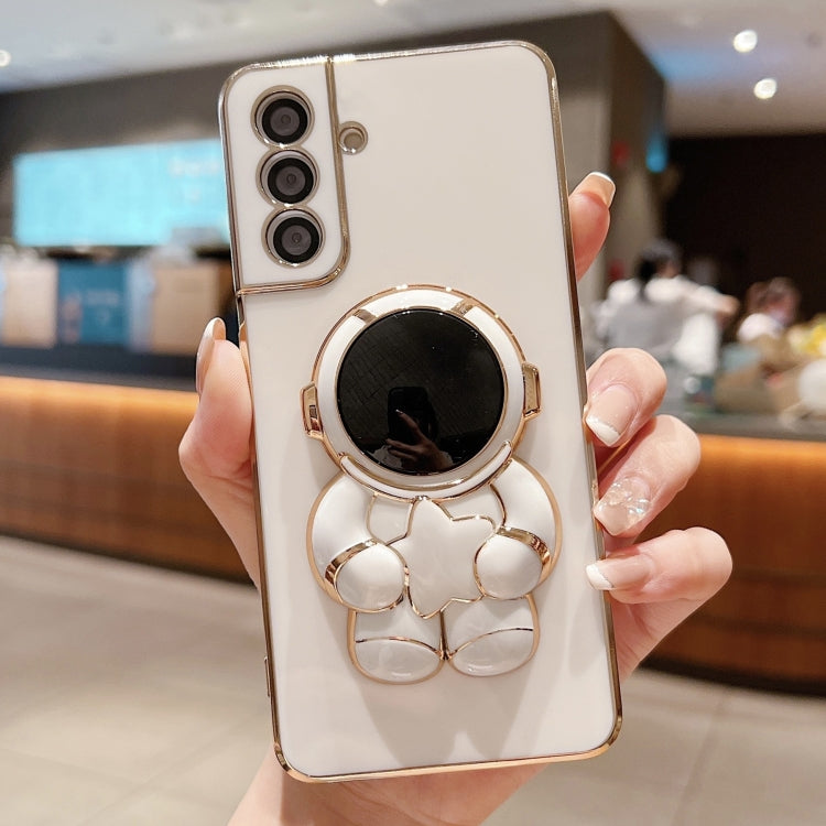 For Samsung Galaxy S24 5G Embrace Stars Electroplating Astronaut Holder Phone Case(White) - HoMEdemic™ 