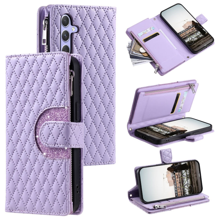 For Samsung Galaxy S24 5G Glitter Lattice Zipper Wallet Leather Phone Case(Purple) - HoMEdemic™ 