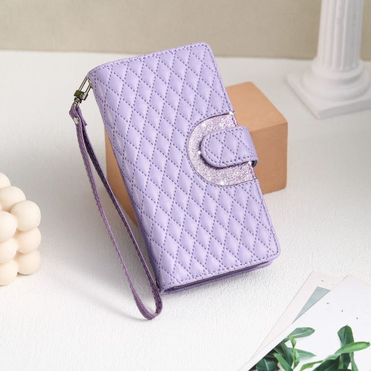 For Samsung Galaxy S24 5G Glitter Lattice Zipper Wallet Leather Phone Case(Purple) - HoMEdemic™ 