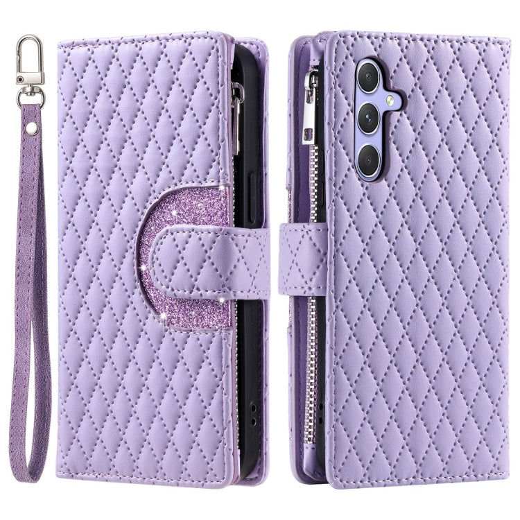 For Samsung Galaxy S24 5G Glitter Lattice Zipper Wallet Leather Phone Case(Purple) - HoMEdemic™ 
