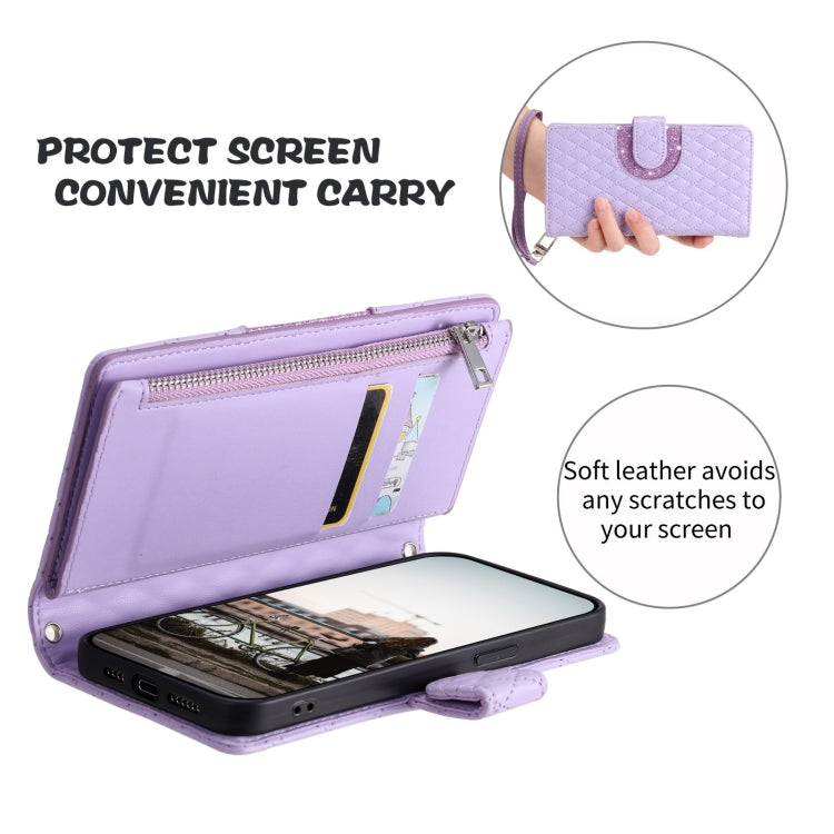 For Samsung Galaxy S24 5G Glitter Lattice Zipper Wallet Leather Phone Case(Purple) - HoMEdemic™ 