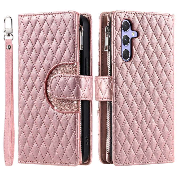 For Samsung Galaxy S24 5G Glitter Lattice Zipper Wallet Leather Phone Case(Rose Gold) - HoMEdemic™ 