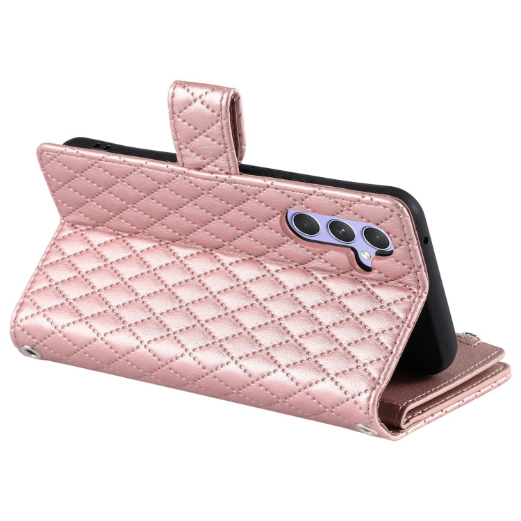 For Samsung Galaxy S24 5G Glitter Lattice Zipper Wallet Leather Phone Case(Rose Gold) - HoMEdemic™ 