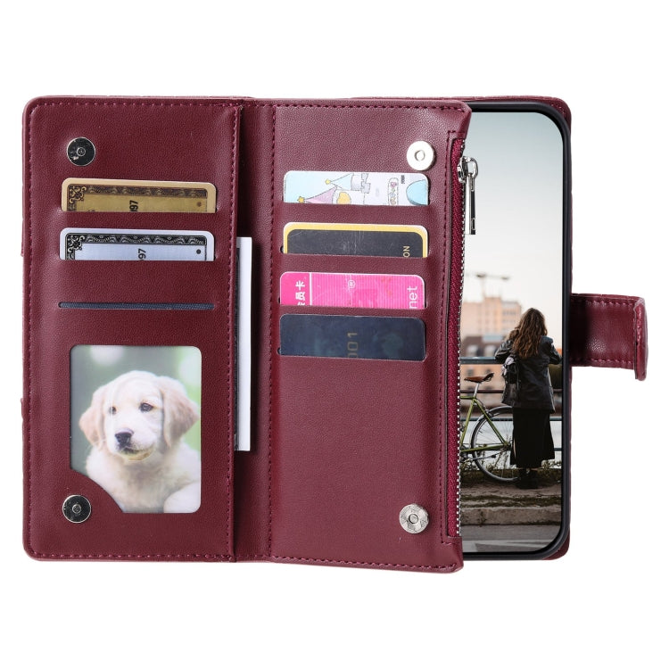 For Samsung Galaxy S24 5G Glitter Lattice Zipper Wallet Leather Phone Case(Wine Red) - HoMEdemic™ 