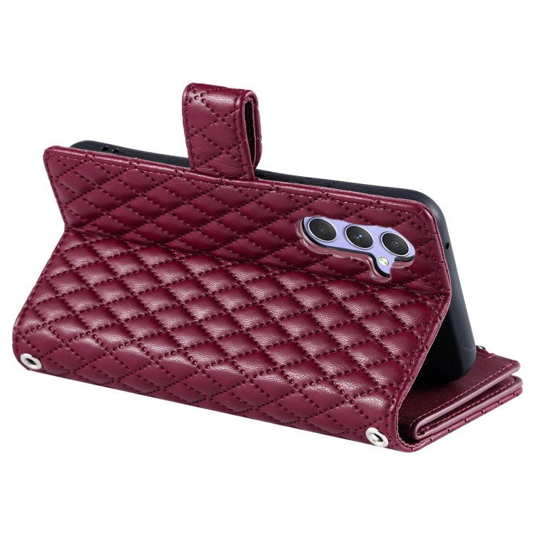 For Samsung Galaxy S24 5G Glitter Lattice Zipper Wallet Leather Phone Case(Wine Red) - HoMEdemic™ 