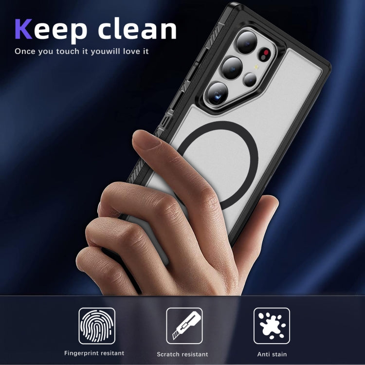 For Samsung Galaxy S24 5G Guard Magsafe Magnetic Frosted Phone Case(Black+Transparent) - HoMEdemic™ 