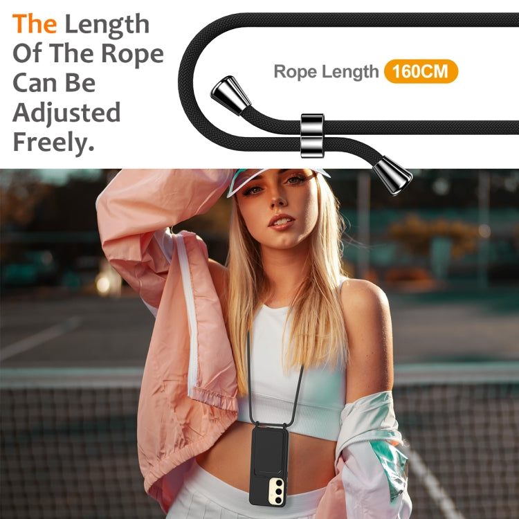 For Samsung Galaxy S24 5G Integrated Card Bag Solid Color Liquid Silicone Phone Case with Lanyard(Black) - HoMEdemic™ 