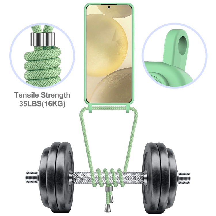 For Samsung Galaxy S24 5G Integrated Card Bag Solid Color Liquid Silicone Phone Case with Lanyard(Green) - HoMEdemic™ 