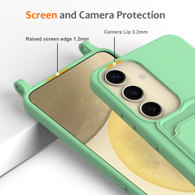 For Samsung Galaxy S24 5G Integrated Card Bag Solid Color Liquid Silicone Phone Case with Lanyard(Green) - HoMEdemic™ 