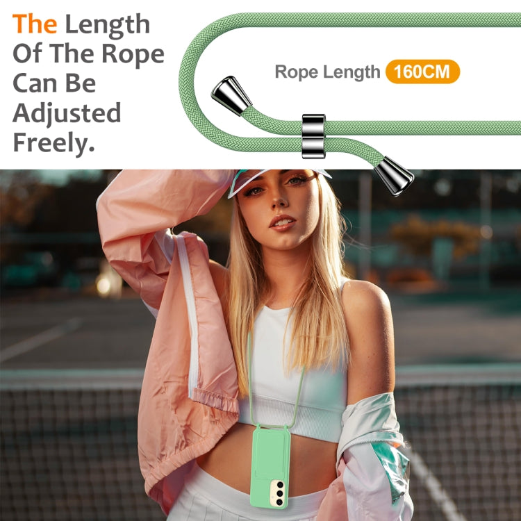For Samsung Galaxy S24 5G Integrated Card Bag Solid Color Liquid Silicone Phone Case with Lanyard(Green) - HoMEdemic™ 