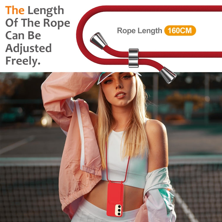 For Samsung Galaxy S24 5G Integrated Card Bag Solid Color Liquid Silicone Phone Case with Lanyard(Red) - HoMEdemic™ 