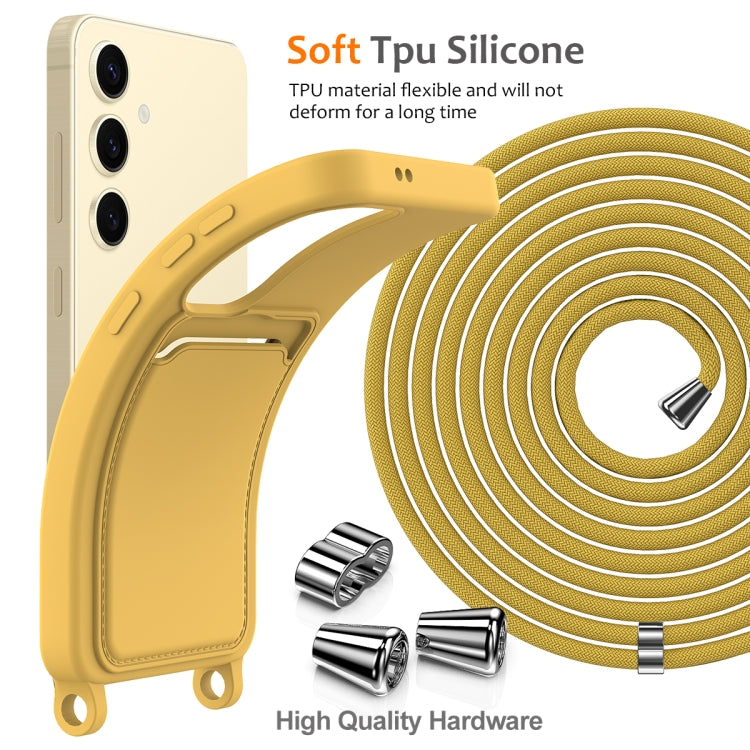 For Samsung Galaxy S24 5G Integrated Card Bag Solid Color Liquid Silicone Phone Case with Lanyard(Yellow) - HoMEdemic™ 