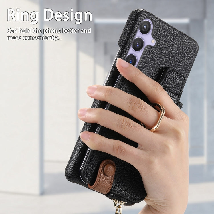 For Samsung Galaxy S24 5G Litchi Leather Oil Edge Ring Zipper Wallet Back Phone Case(Black) - HoMEdemic™ 
