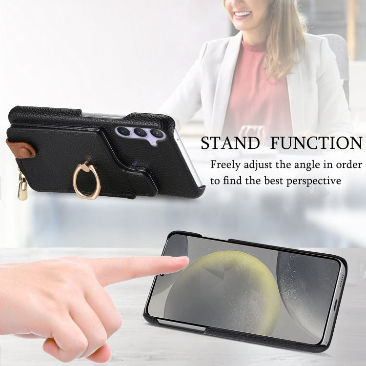 For Samsung Galaxy S24 5G Litchi Leather Oil Edge Ring Zipper Wallet Back Phone Case(Black) - HoMEdemic™ 